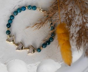 Natural Apatite Bracelet with Golden Fish Charms