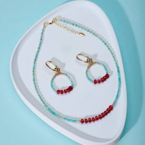 Amazonite & Red Coral Jewelry Set