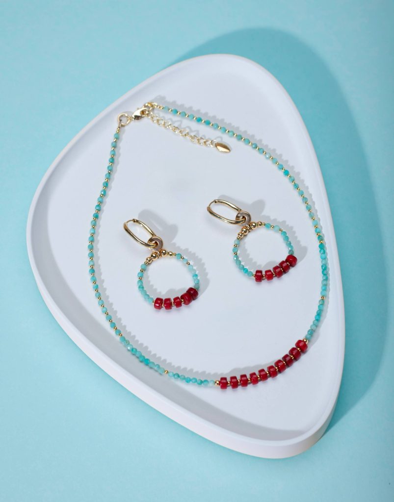 Amazonite & Red Coral Jewelry Set