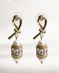 Pearl & Crystal Barrel Drop Earrings