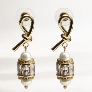 Pearl & Crystal Barrel Drop Earrings