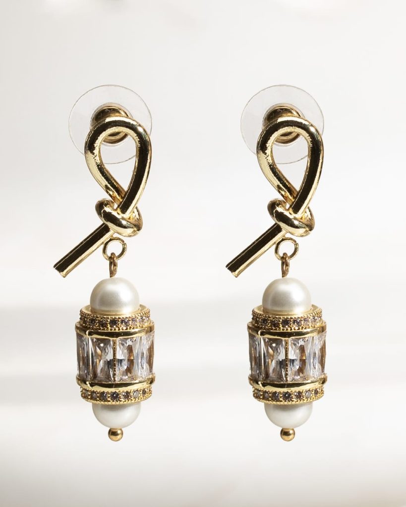 Pearl & Crystal Barrel Drop Earrings